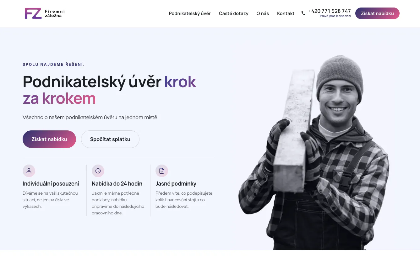 Web Firemní záložna s nabídkou podnikatelského úvěru